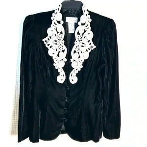 Vintage Jessica McClintock Bridal Size 10 Velvet Lace Jacket Fitted Made In USA